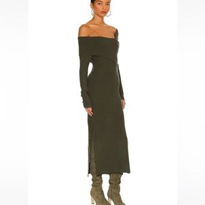 Sylvie Midi Sweater Dress in Olive Green